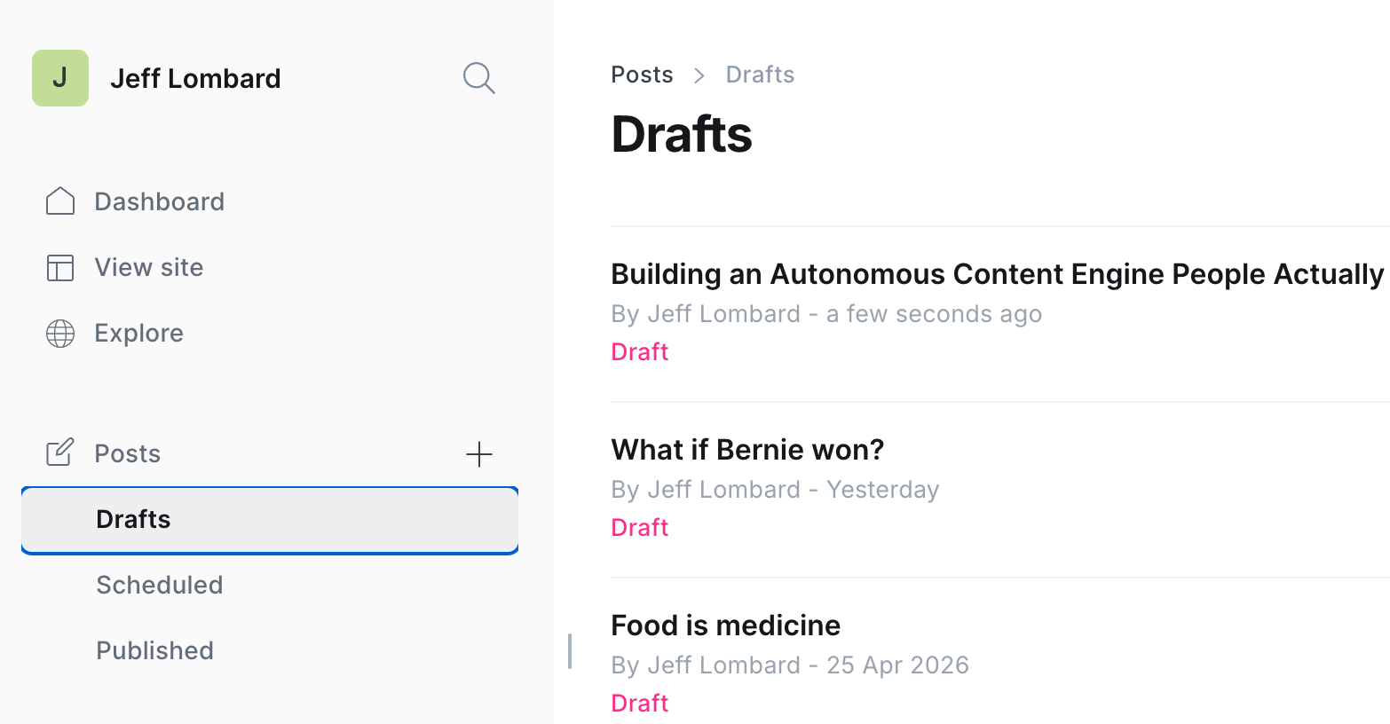 Ghost CMS Article Drafts
